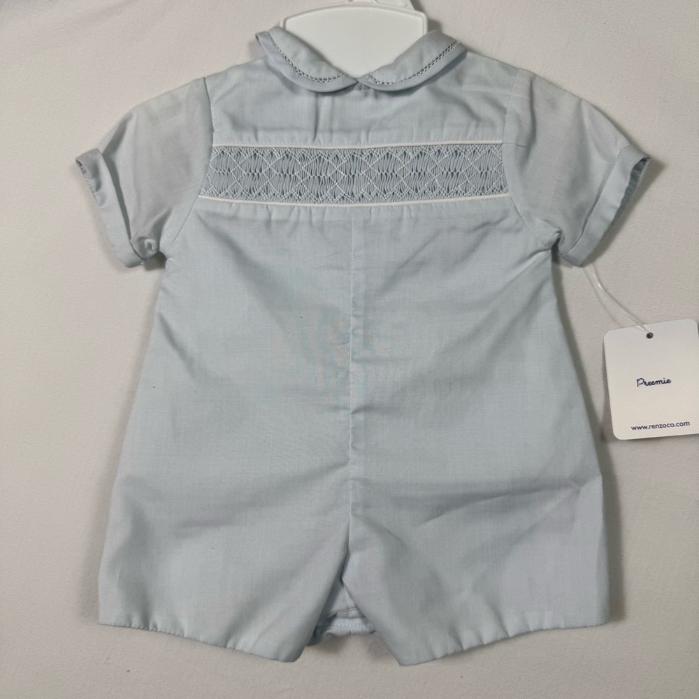 NWT Petit Ami Light Blue Smocked Shortall Kids Size Preemie